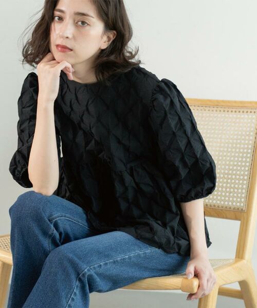 OPAQUE. CLIP/オペーク ドット クリップ ふくれジャカードペプラムブラウス【洗濯機洗い可】 ブラック(019) 40(L)
