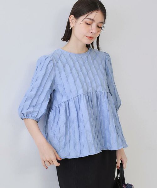 OPAQUE.CLIP / オペーク ドット クリップ シャツ・ブラウス | ふくれジャカードペプラムブラウス【洗濯機洗い可】(ブルー(091))
