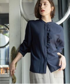 yori フリル付きパフスリーブ ブルーグレーシャツ yori フリル付きパフスリーブ ブルーグレーシャツ 定番