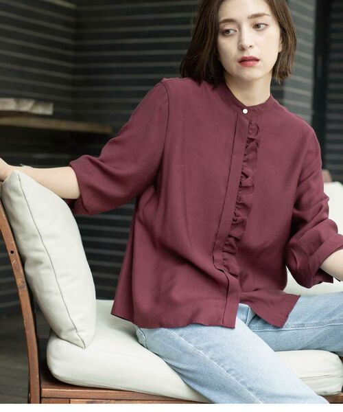 OPAQUE. CLIP/オペーク ドット クリップ フロントフリルブラウス【洗濯機OK】 ボルドー(064) 40(L) OPAQUE. CLIP/オペーク ドット クリップ フロントフリルブラウス【洗濯機OK】 ボルドー(064) 40(L)