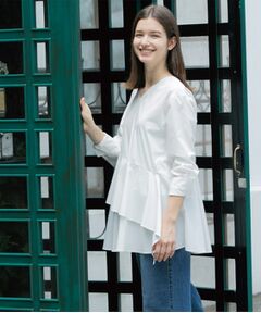 OPAQUE.CLIP / オペーク ドット クリップ シャツ・ブラウス | アシンメトリーフリルチュニック【洗濯機洗い可】