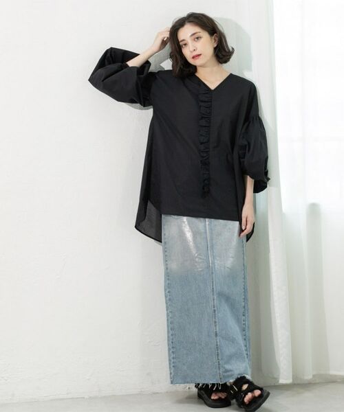 OPAQUE.CLIP / オペーク ドット クリップ シャツ・ブラウス | Vネックアシメフリルブラウス【洗濯機洗い可】 | 詳細13