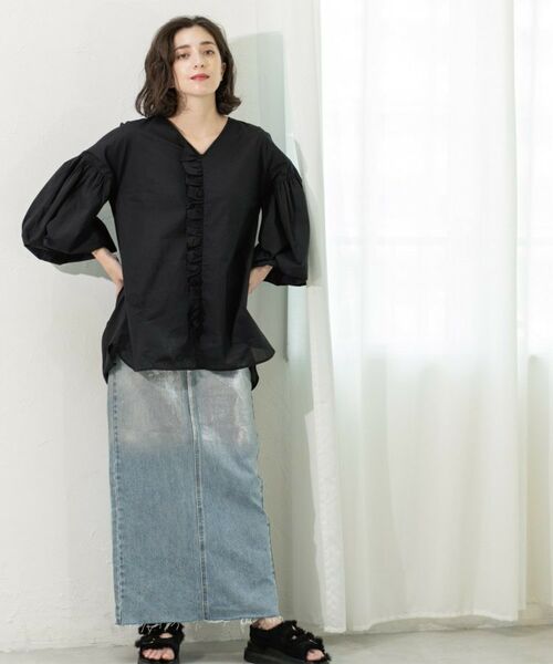 OPAQUE.CLIP / オペーク ドット クリップ シャツ・ブラウス | Vネックアシメフリルブラウス【洗濯機洗い可】 | 詳細14