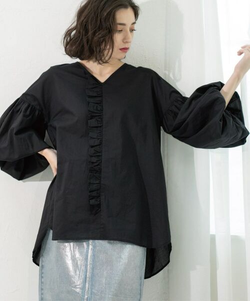 OPAQUE.CLIP / オペーク ドット クリップ シャツ・ブラウス | Vネックアシメフリルブラウス【洗濯機洗い可】 | 詳細6