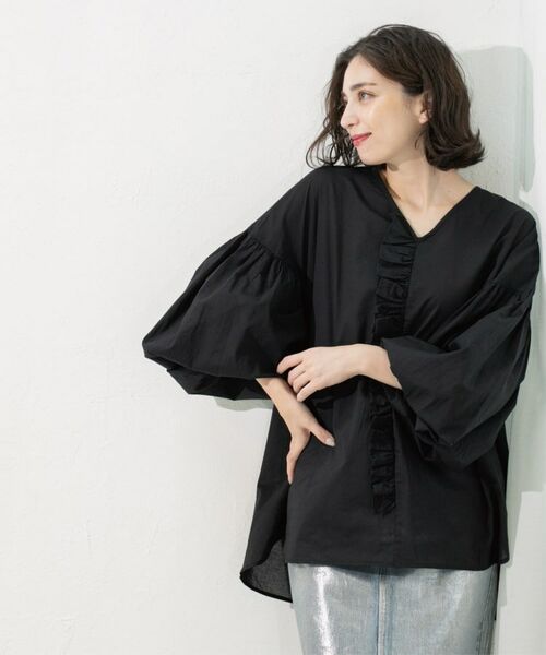 OPAQUE.CLIP / オペーク ドット クリップ シャツ・ブラウス | Vネックアシメフリルブラウス【洗濯機洗い可】 | 詳細8