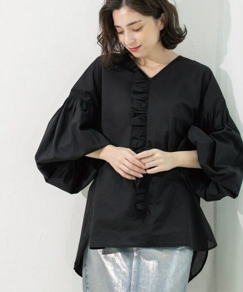 OPAQUE.CLIP / オペーク ドット クリップ シャツ・ブラウス | Vネックアシメフリルブラウス【洗濯機洗い可】 | 詳細9