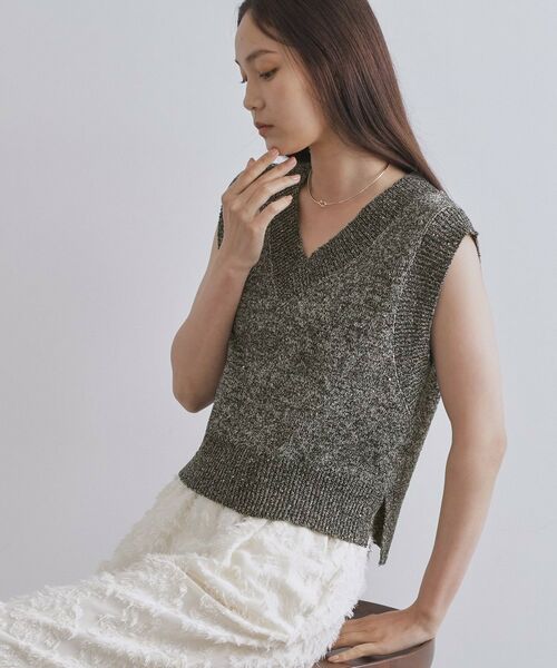 OPAQUE.CLIP / オペーク ドット クリップ ニット・セーター | スパンコールラメVネックニット【洗える】 | 詳細5