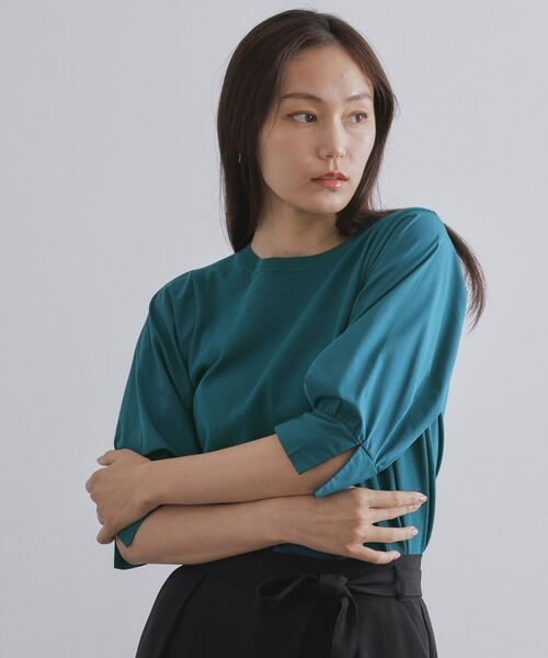 OPAQUE. CLIP/オペーク ドット クリップ ドッキングスリーブニット【洗濯機洗い可/抗ピル】 ブルーグリーン(097) 42(LL)