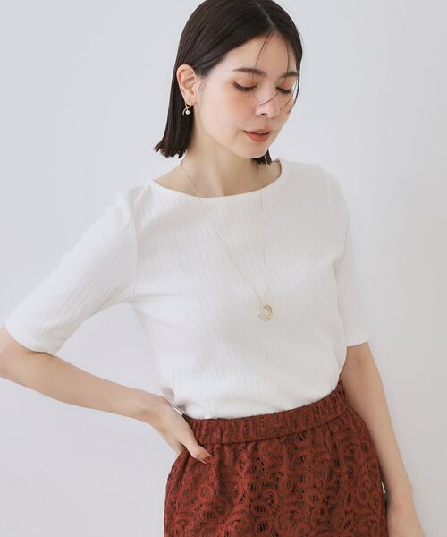 OPAQUE. CLIP/オペーク ドット クリップ 汗染み防止 ボートネックリブカットソー【洗濯機洗い可/抗ピル】 ホワイト(001) 38(M)