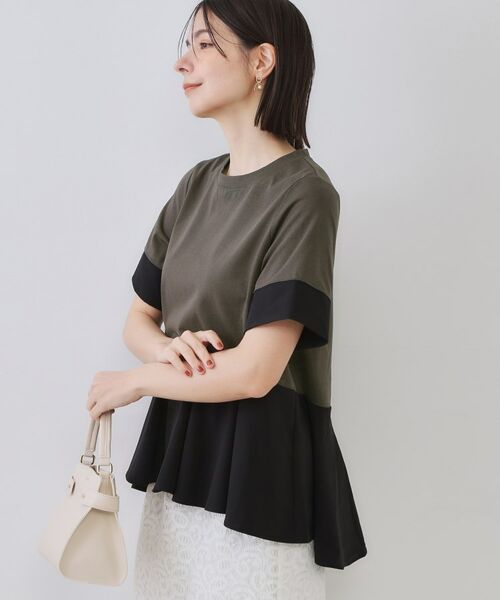 OPAQUE.CLIP / オペーク ドット クリップ カットソー | 配色フハクドッキングペプラムトップス【洗濯機洗い可/抗ピル】 | 詳細1