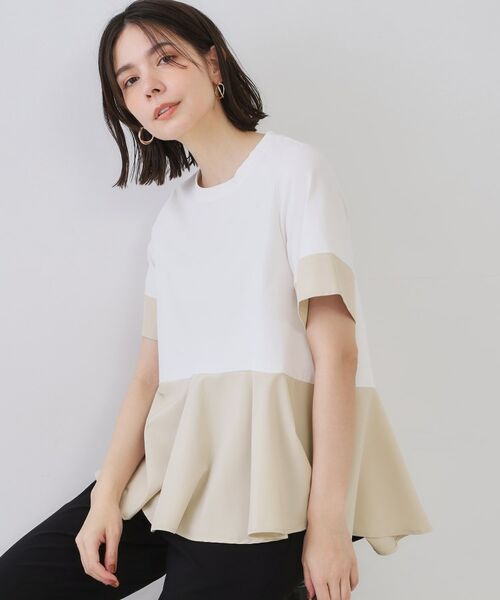 OPAQUE. CLIP/オペーク ドット クリップ 配色フハクドッキングペプラムトップス【洗濯機洗い可/抗ピル】 ホワイト(501) 38(M)