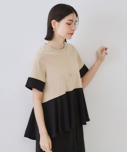 OPAQUE.CLIP / オペーク ドット クリップ カットソー | 配色フハクドッキングペプラムトップス【洗濯機洗い可/抗ピル】(ベージュ(552))