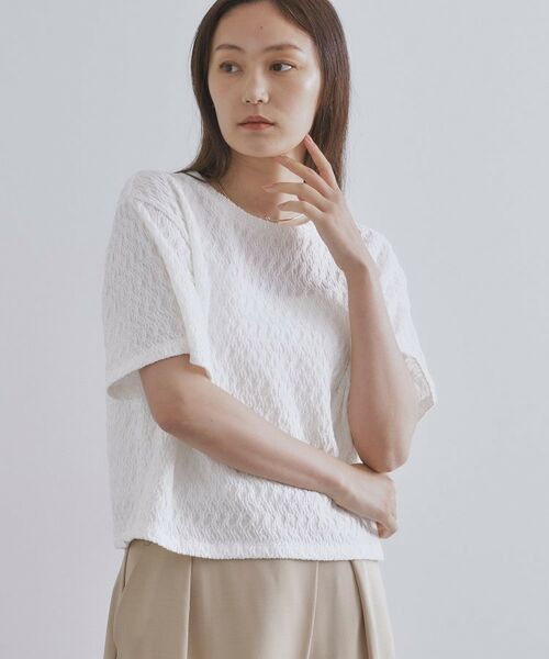 OPAQUE.CLIP / オペーク ドット クリップ カットソー | ふくれジャカードトップス【洗濯機洗い可】(ホワイト(001))