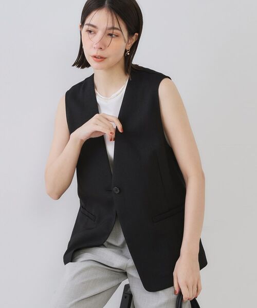 OPAQUE.CLIP / オペーク ドット クリップ ベスト | リネンライクVネックジレ【洗濯機洗い可】 | 詳細1
