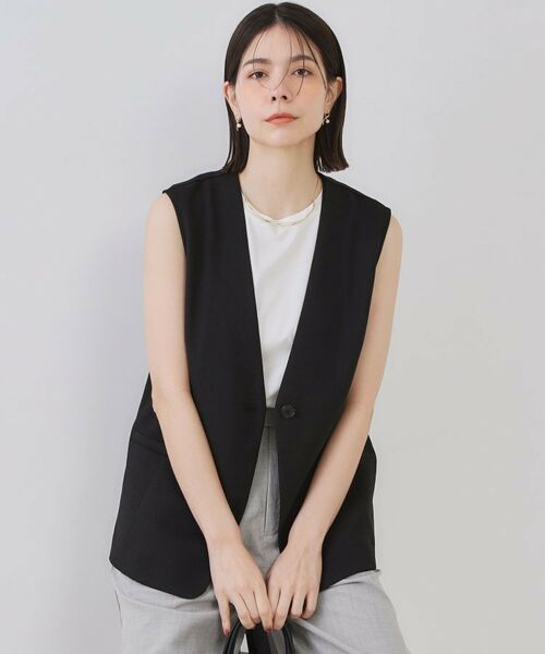 OPAQUE. CLIP/オペーク ドット クリップ リネンライクVネックジレ【洗濯機洗い可】 ブラック(019) 38(M)