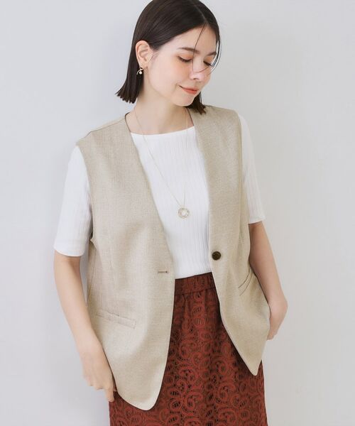 OPAQUE. CLIP/オペーク ドット クリップ リネンライクVネックジレ【洗濯機洗い可】 ベージュ(052) 40(L)