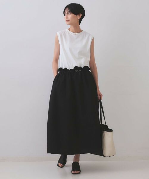 OPAQUE.CLIP / オペーク ドット クリップ ロング・マキシ丈ワンピース | 配色サッカードッキングワンピース【洗濯機洗い可】(ブラック(519))