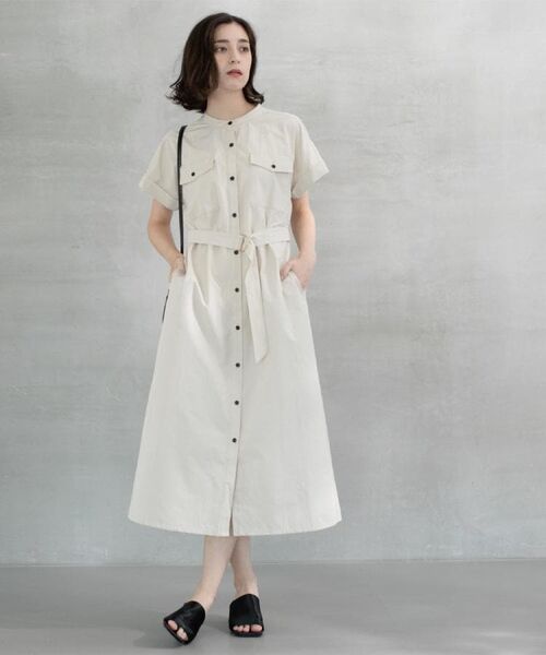 OPAQUE.CLIP / オペーク ドット クリップ ロング・マキシ丈ワンピース | ダブルポケットシャツワンピース【洗濯機洗い可】(グレージュ(050))