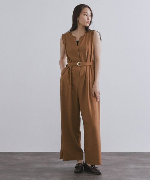 OPAQUE. CLIP/オペーク ドット クリップ 《Can Cam掲載》麻混ベルト付きオールインワン【洗濯機洗い可】 ブラウン(043) 38(M)