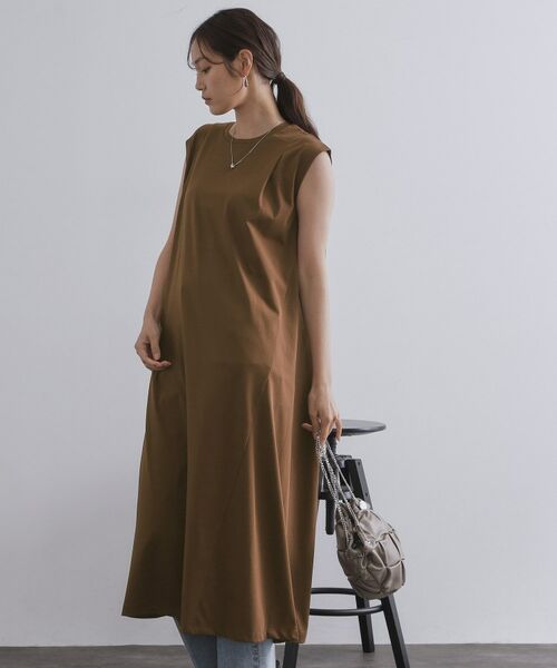 OPAQUE.CLIP / オペーク ドット クリップ ロング・マキシ丈ワンピース | カットソーフレアワンピース【接触冷感/洗濯機洗い可】(ブラウン(043))