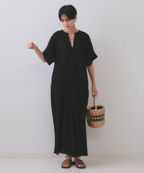 OPAQUE. CLIP/オペーク ドット クリップ レーヨン麻キーネックワンピース【洗える】 ブラック(019) 38(M) OPAQUE. CLIP/オペーク ドット クリップ レーヨン麻キーネックワンピース【洗える】 ブラック(019) 38(M)