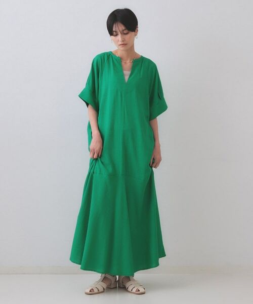 OPAQUE.CLIP / オペーク ドット クリップ ロング・マキシ丈ワンピース | レーヨン麻キーネックワンピース【洗える】(グリーン(022))
