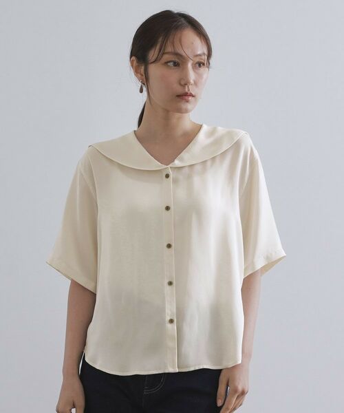 OPAQUE.CLIP / オペーク ドット クリップ シャツ・ブラウス | ヴィンテージサテンセーラーカラーブラウス【洗濯機洗い可】 | 詳細13