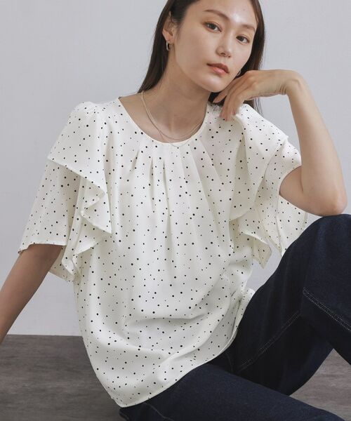 OPAQUE. CLIP/オペーク ドット クリップ ランダムドットフリルブラウス【洗濯機洗い可】 ホワイト(101) 42(LL)