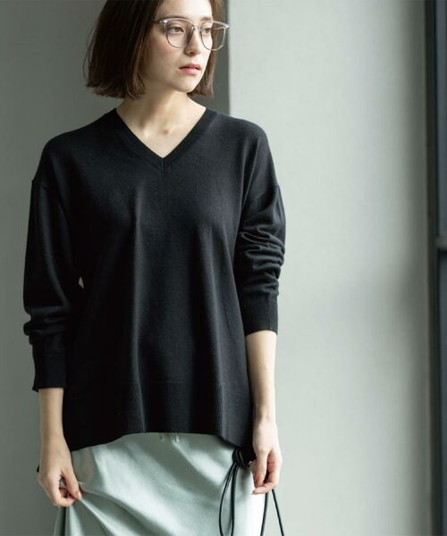 OPAQUE.CLIP / オペーク ドット クリップ ニット・セーター | Vネックニット/エクストラファインメリノウール【THEシリーズ/洗濯機OK】《6col/S~LL》 | 詳細1