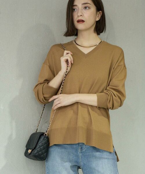 OPAQUE.CLIP / オペーク ドット クリップ ニット・セーター | Vネックニット/エクストラファインメリノウール【THEシリーズ/洗濯機OK】《6col/S~LL》 | 詳細10