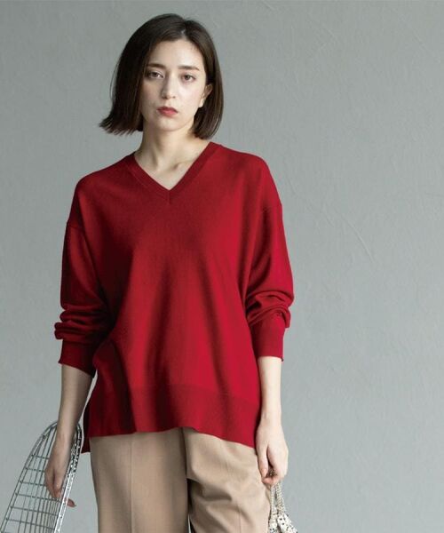 OPAQUE.CLIP / オペーク ドット クリップ ニット・セーター | Vネックニット/エクストラファインメリノウール【THEシリーズ/洗濯機OK】《6col/S~LL》 | 詳細13