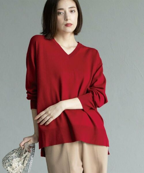 OPAQUE.CLIP / オペーク ドット クリップ ニット・セーター | Vネックニット/エクストラファインメリノウール【THEシリーズ/洗濯機OK】《6col/S~LL》 | 詳細14