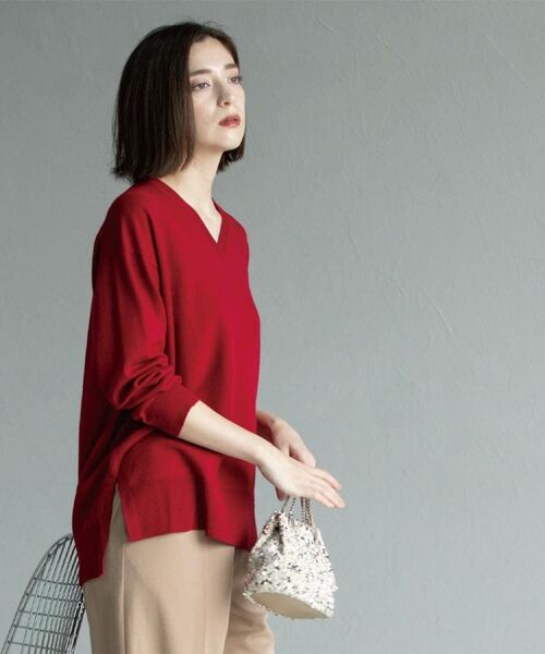 OPAQUE.CLIP / オペーク ドット クリップ ニット・セーター | Vネックニット/エクストラファインメリノウール【THEシリーズ/洗濯機OK】《6col/S~LL》 | 詳細15