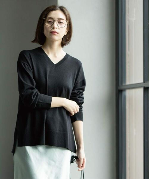 OPAQUE.CLIP / オペーク ドット クリップ ニット・セーター | Vネックニット/エクストラファインメリノウール【THEシリーズ/洗濯機OK】《6col/S~LL》 | 詳細2