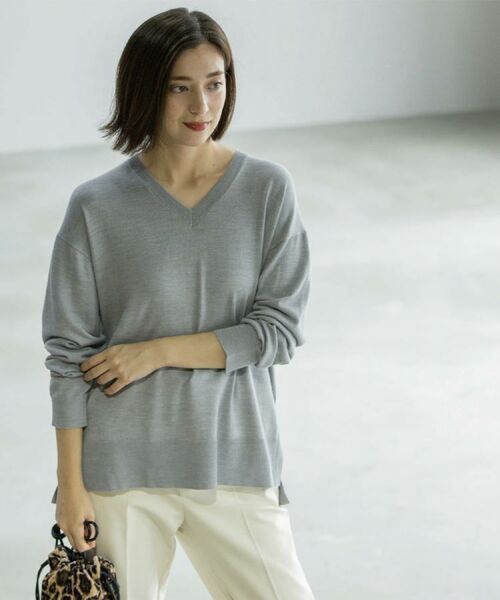 OPAQUE.CLIP / オペーク ドット クリップ ニット・セーター | Vネックニット/エクストラファインメリノウール【THEシリーズ/洗濯機OK】《6col/S~LL》 | 詳細23