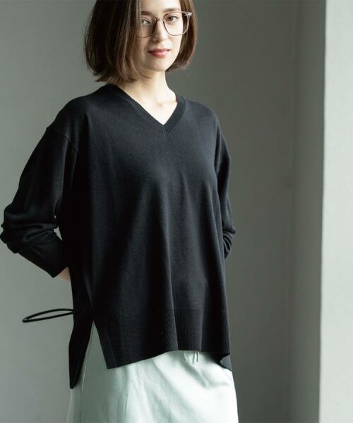 OPAQUE.CLIP / オペーク ドット クリップ ニット・セーター | Vネックニット/エクストラファインメリノウール【THEシリーズ/洗濯機OK】《6col/S~LL》 | 詳細3