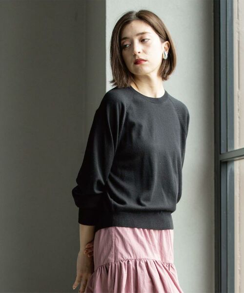 OPAQUE.CLIP / オペーク ドット クリップ ニット・セーター | ラグランクルーネックニット/エクストラファインメリノウール【THEシリーズ/洗濯機OK】《6col/S～LL》 | 詳細2