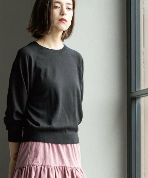 OPAQUE.CLIP / オペーク ドット クリップ ニット・セーター | ラグランクルーネックニット/エクストラファインメリノウール【THEシリーズ/洗濯機OK】《6col/S～LL》 | 詳細3