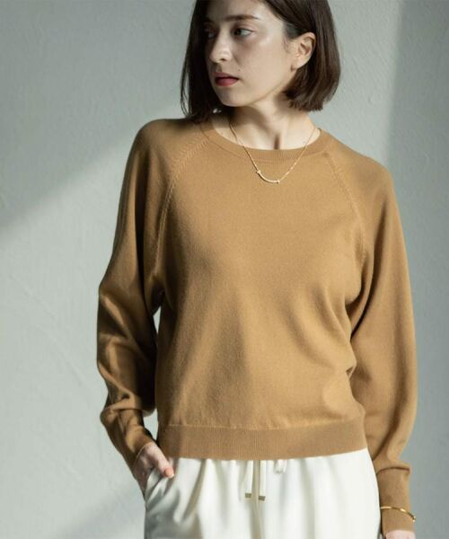 OPAQUE. CLIP/オペーク ドット クリップ ラグランクルーネックニット/エクストラファインメリノウール【THEシリーズ/洗濯機OK】《6col/S～LL》 キャメルブラウン(041) 40(L)