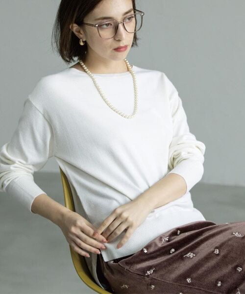 OPAQUE. CLIP/オペーク ドット クリップ ボートネックニット/エクストラファインメリノウール【THEシリーズ/洗濯機OK】《8col/SS～LL》 ホワイト(001) 36(S)