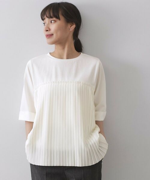 OPAQUE.CLIP / オペーク ドット クリップ カットソー | プリーツドッキングカットソー【洗濯機OK】(ホワイト(001))