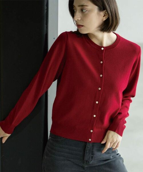 OPAQUE.CLIP / オペーク ドット クリップ カーディガン・ボレロ | クルーニットカーディガン/エクストラファインメリノウール【THEシリーズ/洗濯機OK】《6col/S~LL》(レッド(063))