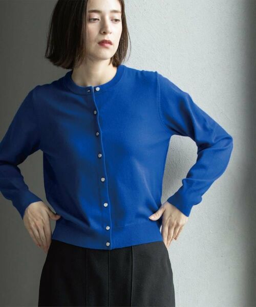 OPAQUE. CLIP/オペーク ドット クリップ クルーニットカーディガン/エクストラファインメリノウール【THEシリーズ/洗濯機OK】《6col/S～LL》 ブルー(893) 40(L)