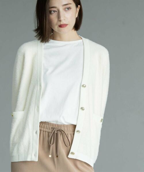 OPAQUE. CLIP/オペーク ドット クリップ フェザーヤーンカーディガン【洗濯機OK/抗ピル】 オフホワイト(003) 38(M)