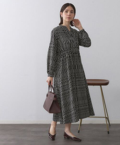 OPAQUE. CLIP/オペーク ドット クリップ チェーンプリントフィット＆フレアワンピース【洗濯機洗い可〉 ブラック(119) 38(M)