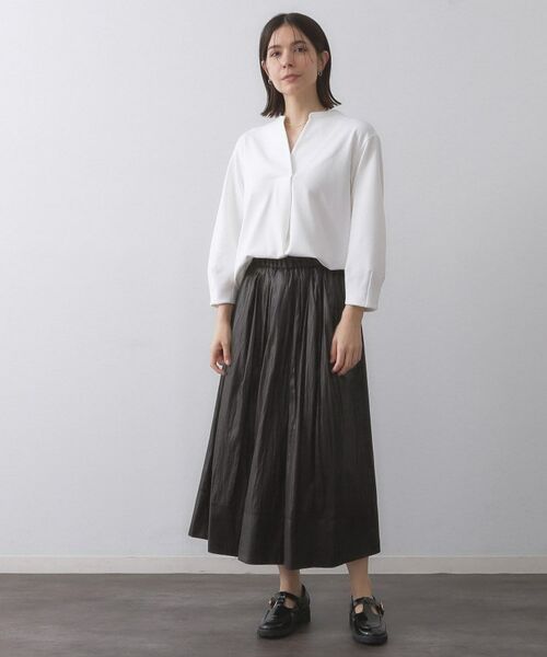 OPAQUE.CLIP / オペーク ドット クリップ ロング・マキシ丈スカート | レザーライクタックフレアスカート【洗濯機洗い可】 | 詳細2