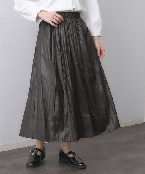 OPAQUE.CLIP / オペーク ドット クリップ ロング・マキシ丈スカート | レザーライクタックフレアスカート【洗濯機洗い可】(ブラック(019))