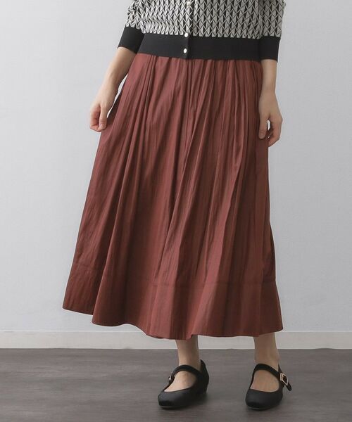 OPAQUE.CLIP / オペーク ドット クリップ ロング・マキシ丈スカート | レザーライクタックフレアスカート【洗濯機洗い可】(ボルドー(064))