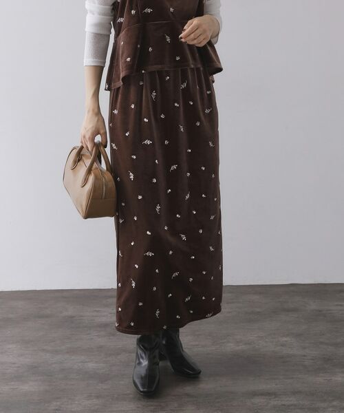 OPAQUE. CLIP/オペーク ドット クリップ ベロアナロースカート/セットアップ対応可【洗濯機OK】 モカブラウン(142) 40(L)