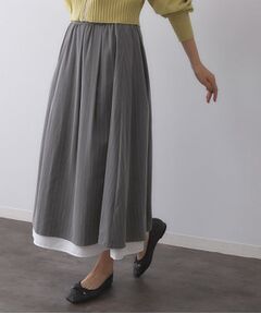 OPAQUE.CLIP / オペーク ドット クリップ ロング・マキシ丈スカート | ピンストライプレイヤード風フレアスカート【洗濯機洗い可】